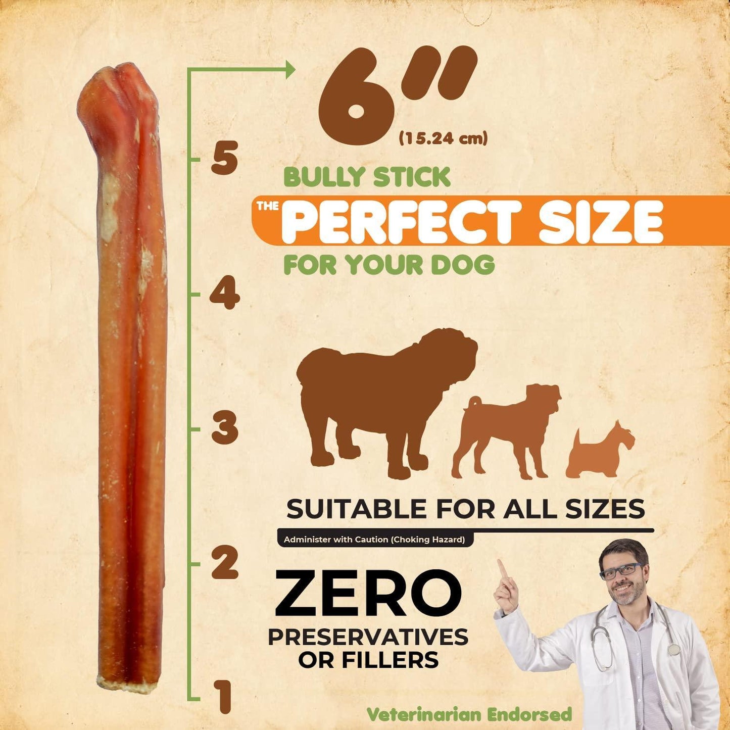 Bully Sticks 100% Natural Beef Dog Chews 6” Premium Quality Healthy Dog Treats