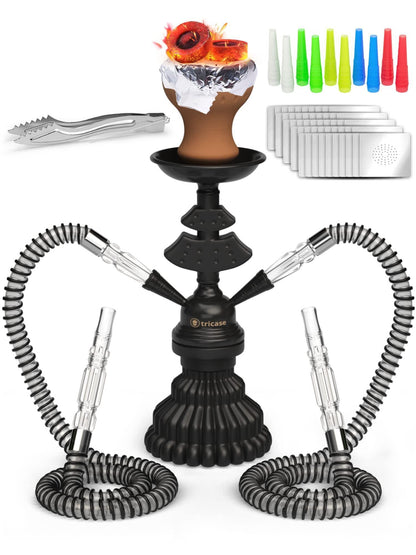 Hookah Set 2 Hose Hookah – LilOne 12” Black Mini Hookah 2 Hose Hookah Set with