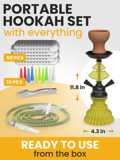 Neon Yellow Hookah Set 2 Hose Hookah – LilOne 12” Neon Yellow Mini Hookah Combo