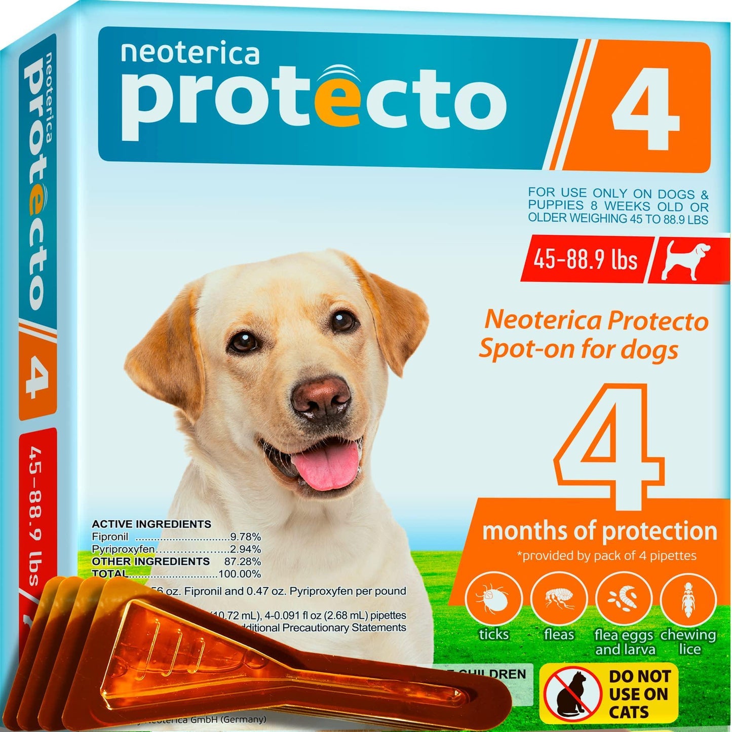 Neoterica Protecto 4 Flea and Tick Prevention for Dogs & Puppies   Flea