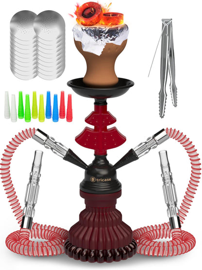 Black and Red Hookah Set 2 Hose Hookah – LilOne 12” Hookah Red and Black Mini