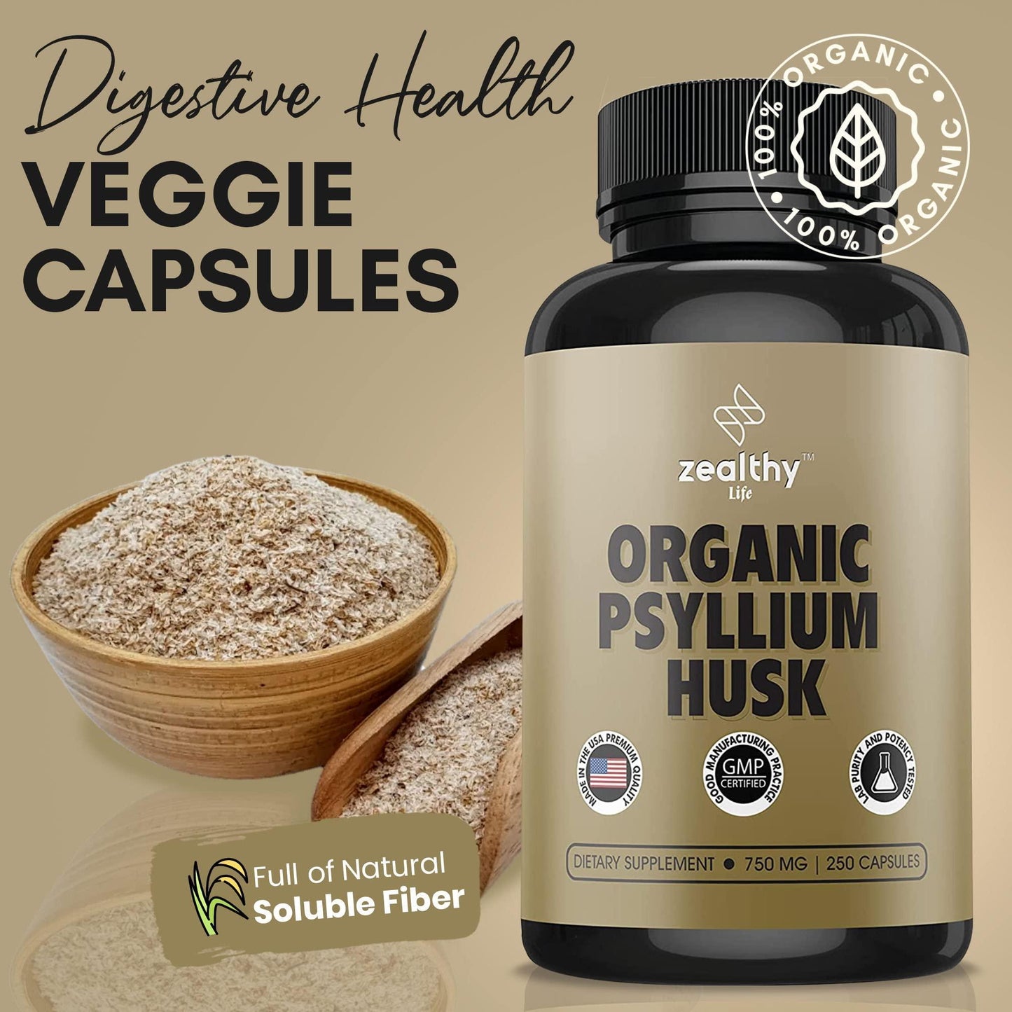 Psyllium Husk Capsules All Natural Fiber Supplement Alternative to Psyllium