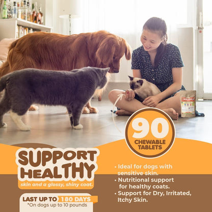 Skin and Coat Supplement with Fish Oil for Dogs & Cats. Dog Itch Relief with