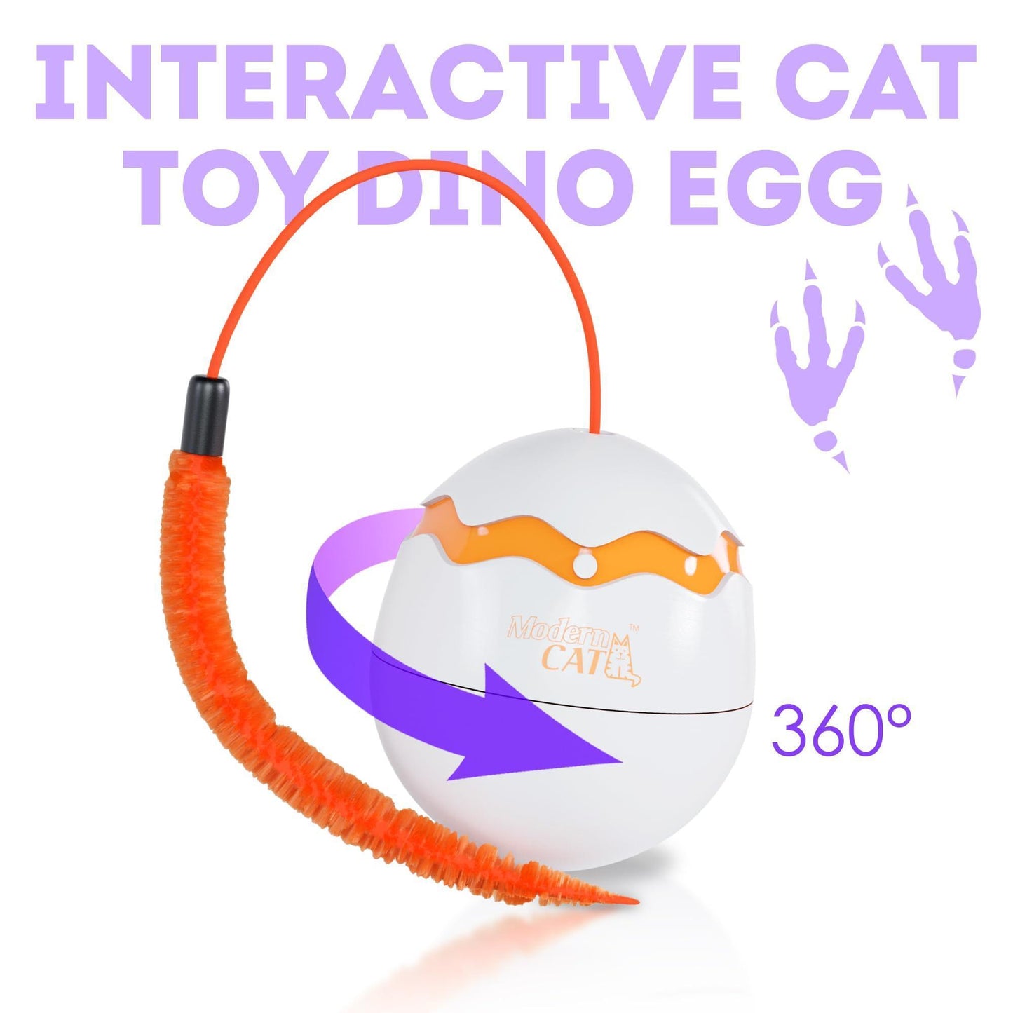 PUREVACY Interactive Cat Toy Dino Egg White Automatic Toy with 360 Degree