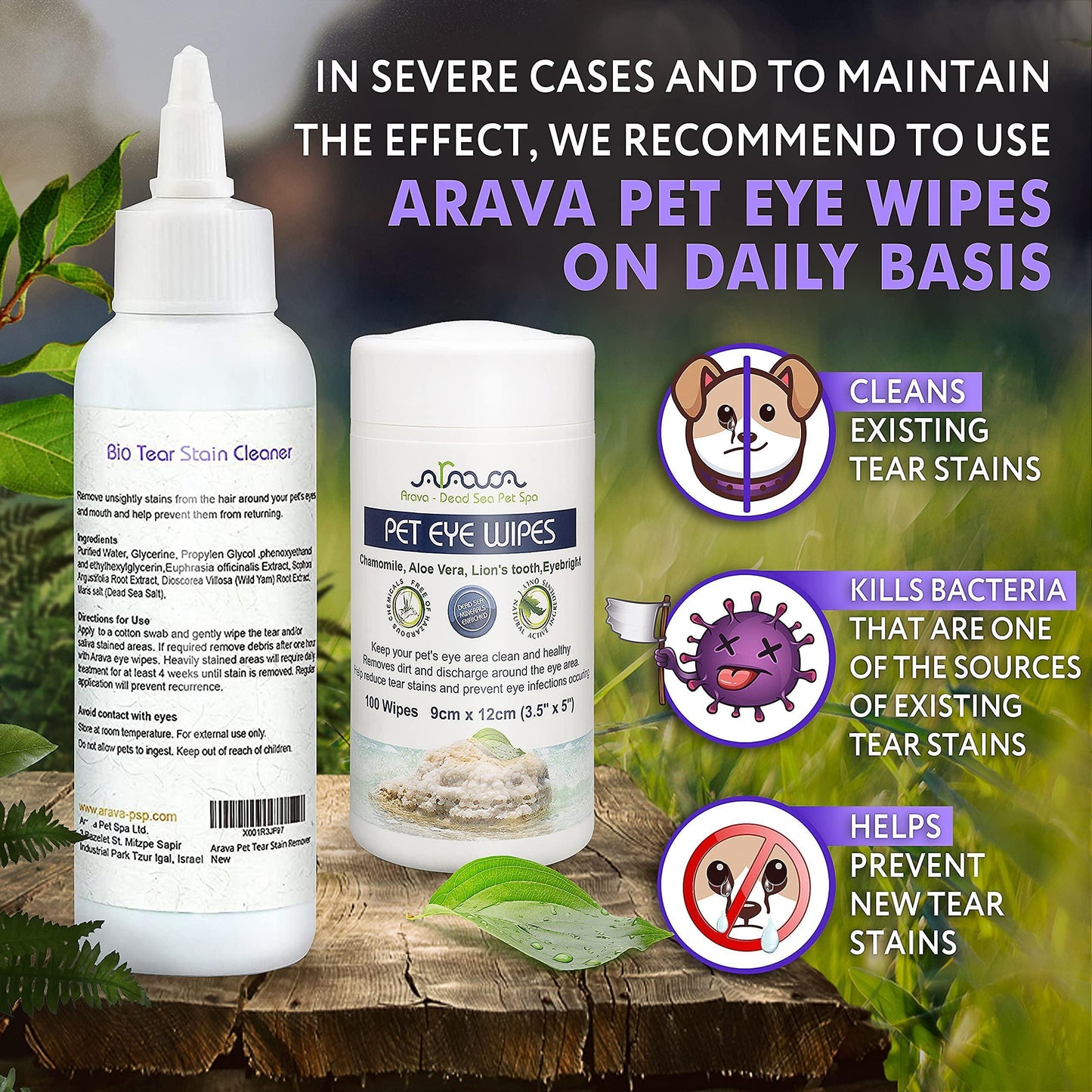 Arava   Tear Stain Remover   Eye Stain Cleaner for Dogs & Cats   Natural