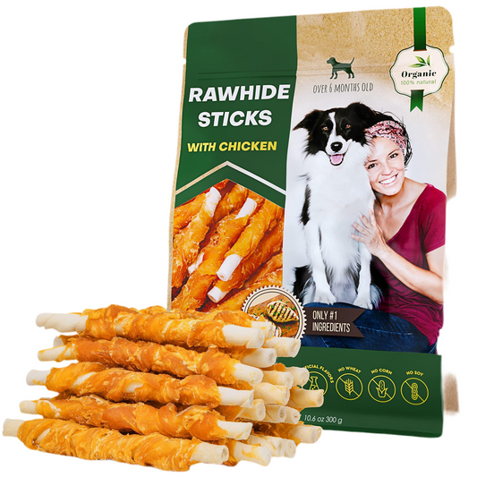 Dog Rawhide Sticks Wrapped with Chicken & Pet Natural Chew Treats   Grain Free