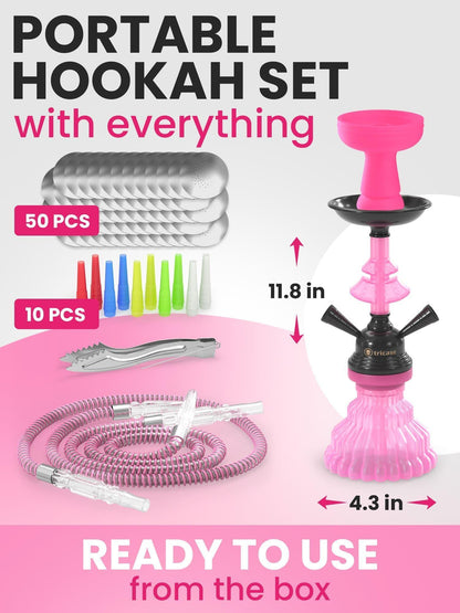 Hookah set with everything   Pink Hookah Set 2 Hose Hookah – LilOne 12” Pink