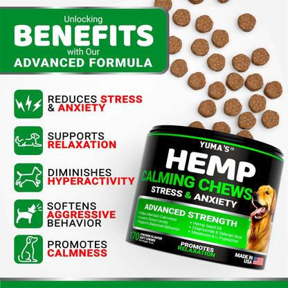 YUMA'S Hemp Calming Chews for Dogs   Advanced Dog Calming Treats   Dog Calming