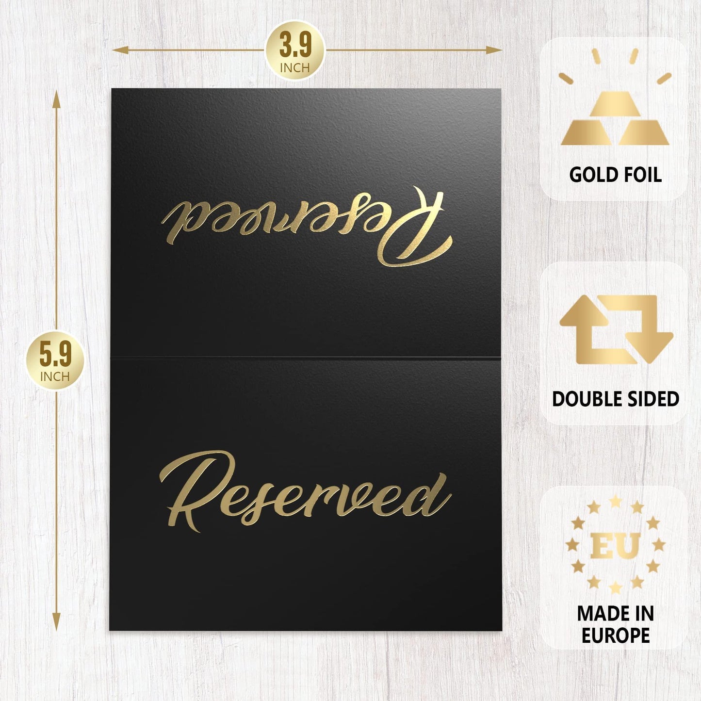 10 Pack Black Reserved Table Signs for Wedding   Gold Foil Reserved Seating