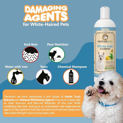 Dog Whitening Shampoo– for Dogs with White Light Colored Hair Coat Fur–White