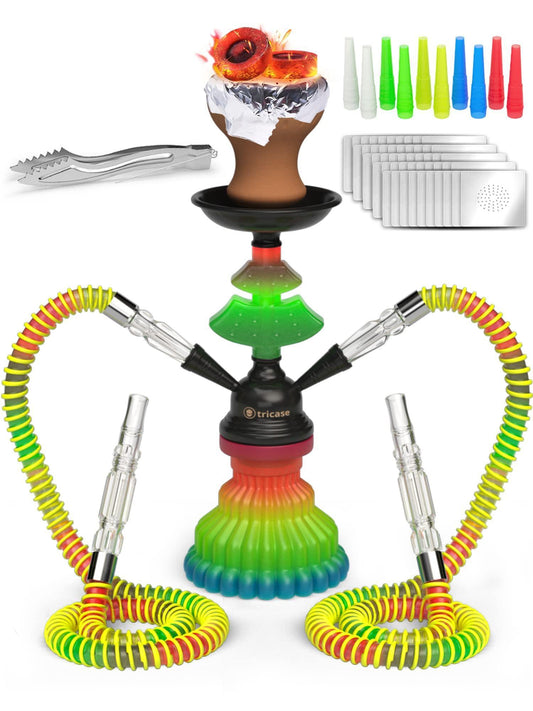 Rasta Hookah Set 2 Hose Hookah – LilOne 12” Colorful Hookah 2 Hose Hookah Set