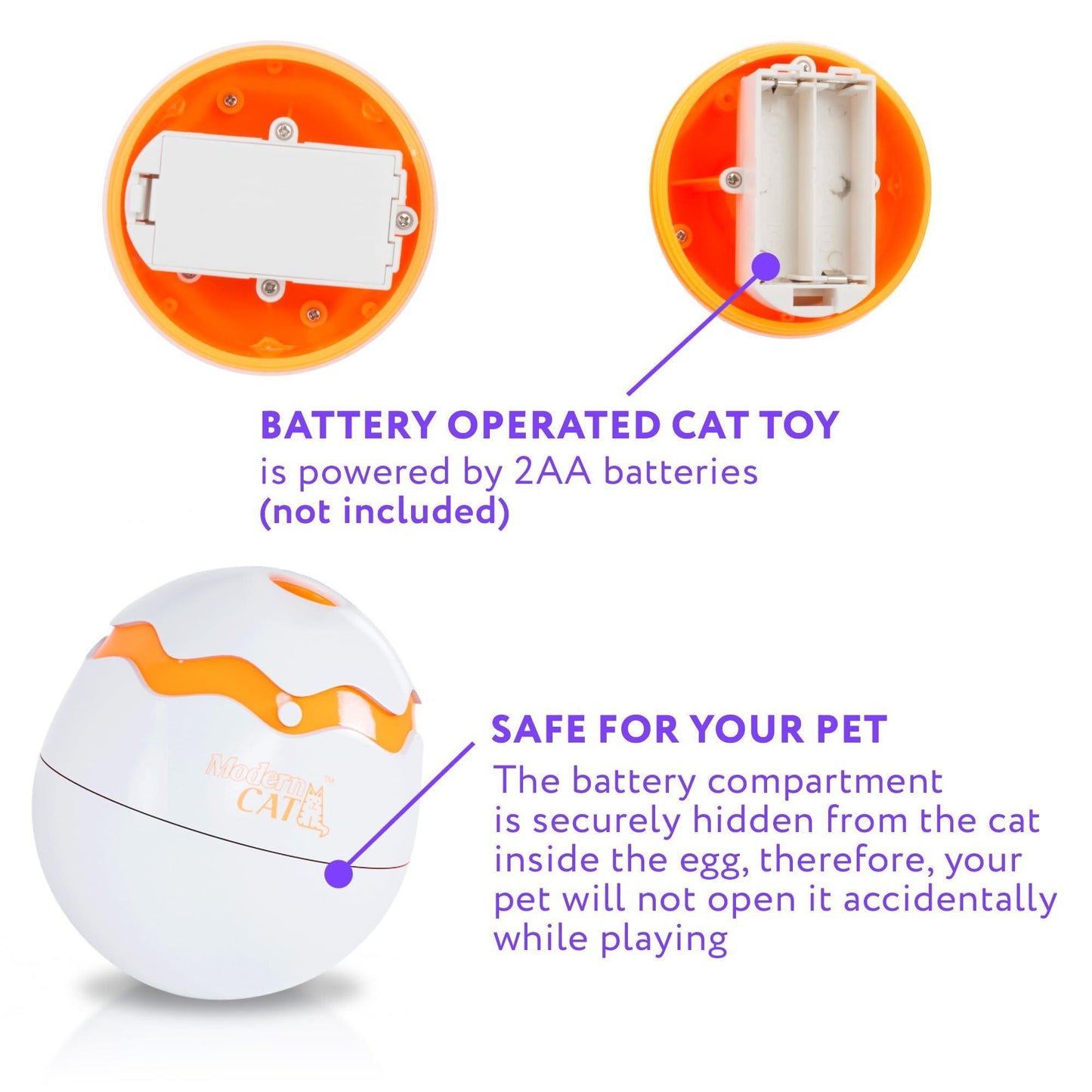 PUREVACY Interactive Cat Toy Dino Egg White Automatic Toy with 360 Degree