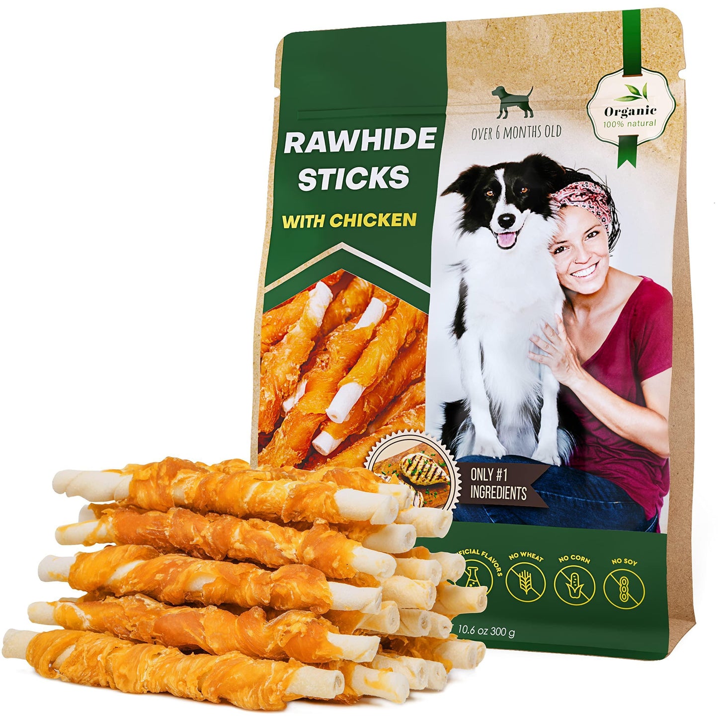 Dog Rawhide Sticks Wrapped with Chicken & Pet Natural Chew Treats   Grain Free