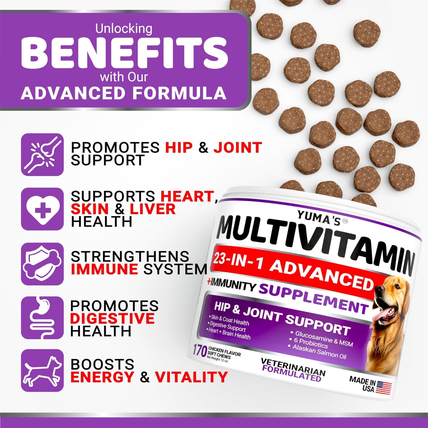 Dog Multivitamin Chewable with Glucosamine   Dog Vitamins and Supplements   170