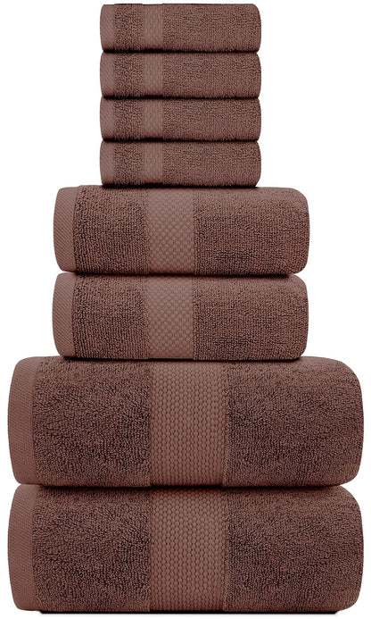 Luxury Brown Bath Towel Set   Combed Cotton Hotel Quality Absorbent 8 Piece