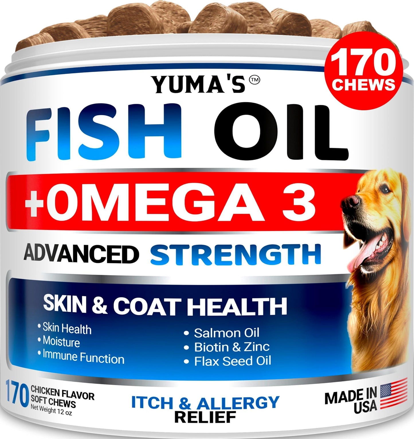 Omega 3 Fish Oil for Dogs   170 Chews   Skin and Coat Supplement   Omega 3 for