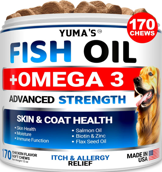 Omega 3 Fish Oil for Dogs   170 Chews   Skin and Coat Supplement   Omega 3 for