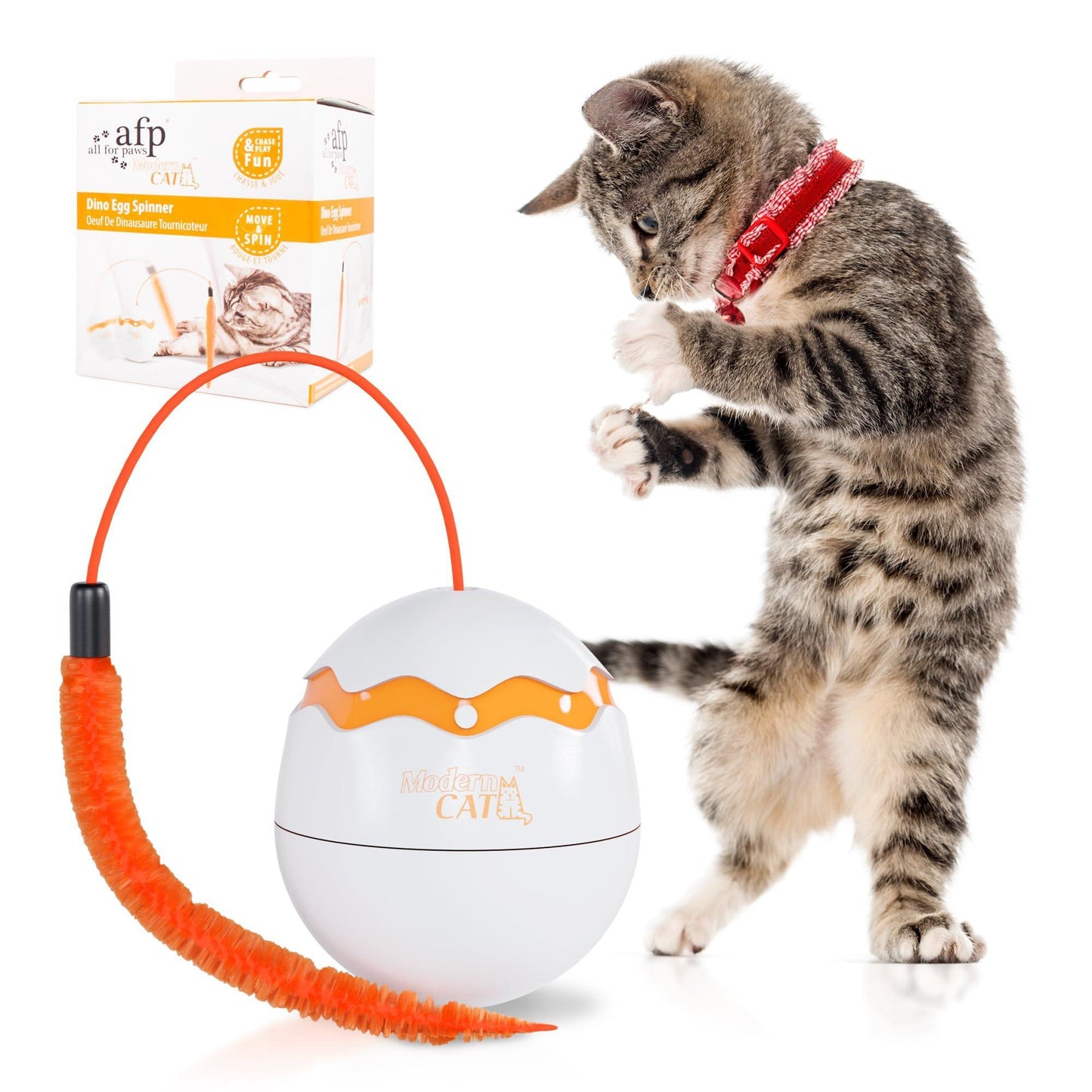 PUREVACY Interactive Cat Toy Dino Egg White Automatic Toy with 360 Degree