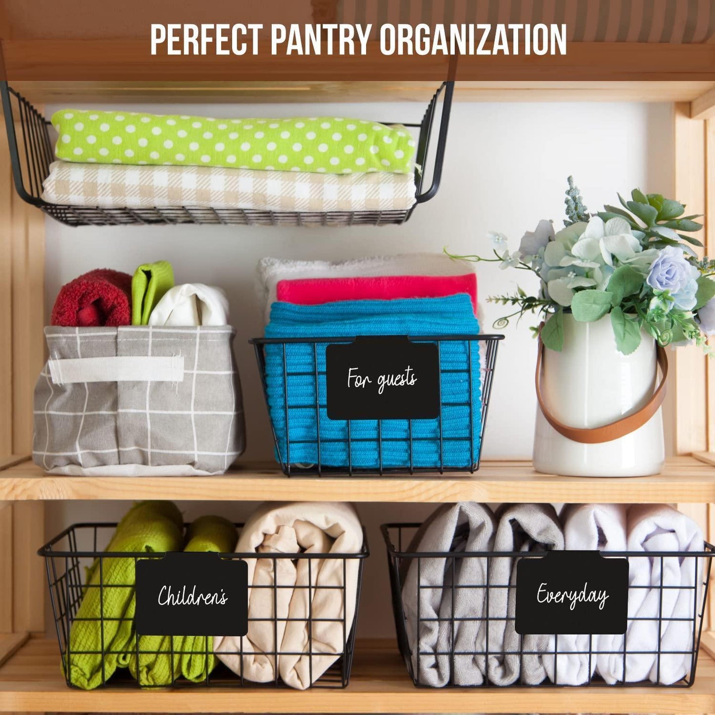 Basket Labels Clip On for Pantry Organization and Storage Baskets Bin Labels