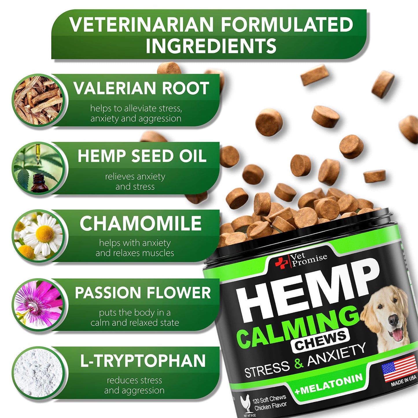 Hemp Calming Chews for Dogs with Anxiety and Stress   Dog Calming Treats   Dog