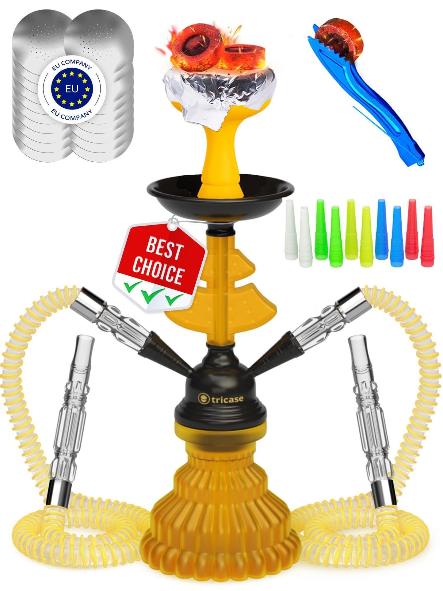 Yellow Hookah set with everything   Hookah Set 2 Hose Hookah – LilOne