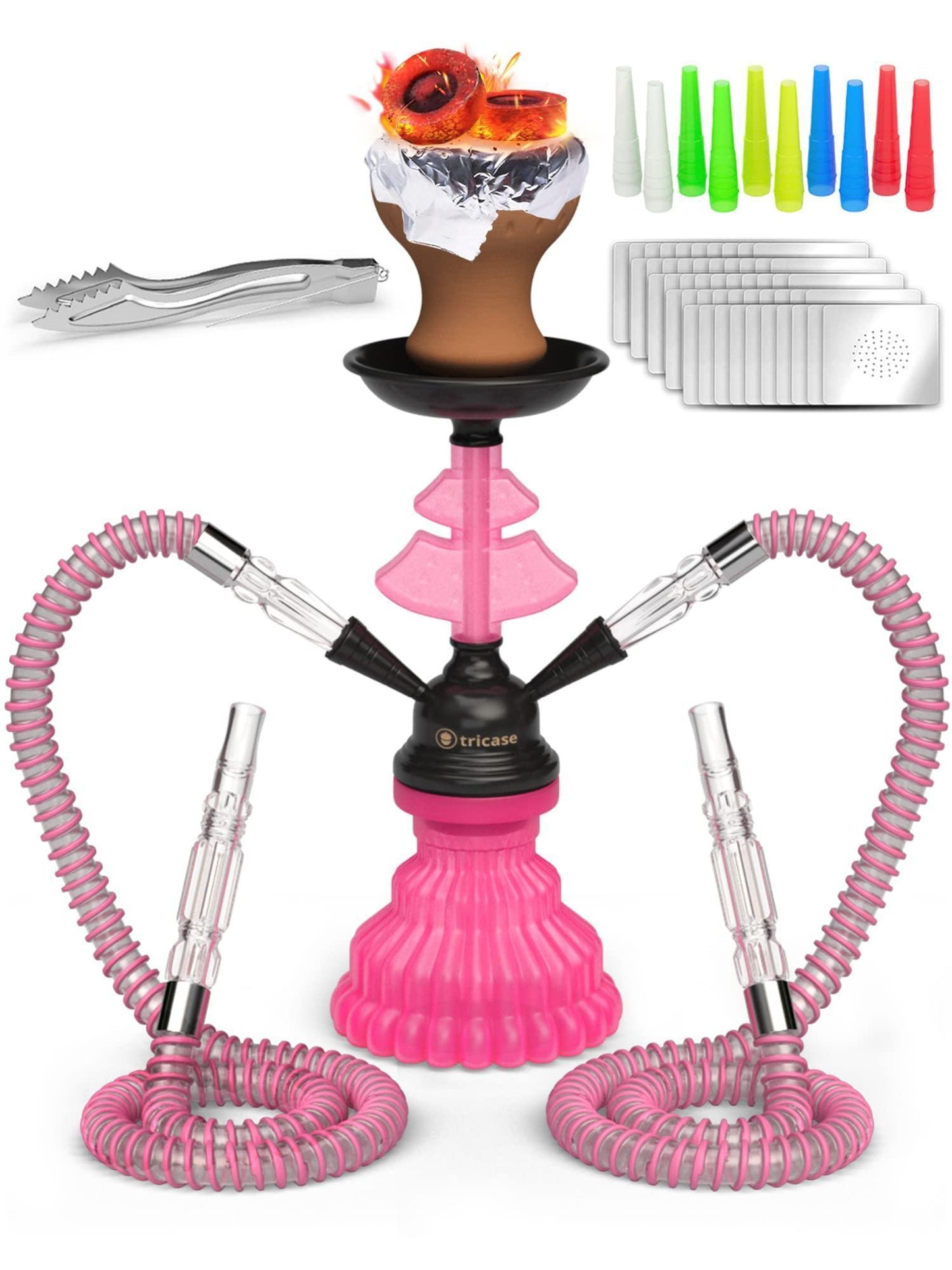 Pink Hookah Set 2 Hose Hookah – LilOne 12” Pink Mini Hookah Combo Kit Shisha