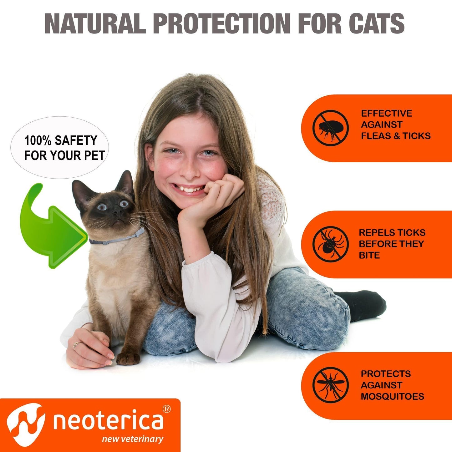 Natural Flea & Tick Collar for Cats   6 Months Control of Best Prevention &