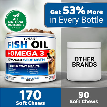 Omega 3 Fish Oil for Dogs   170 Chews   Skin and Coat Supplement   Omega 3 for