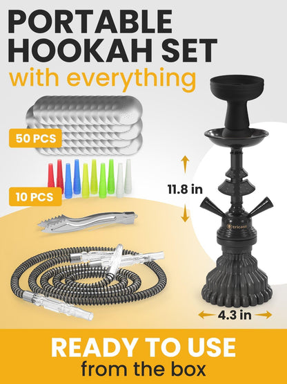 Hookah set with everything   Hookah Set 2 Hose Hookah – LilOne 12” Black Mini