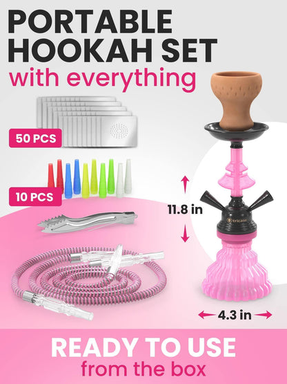 Pink Hookah Set 2 Hose Hookah – LilOne 12” Pink Mini Hookah Combo Kit Shisha