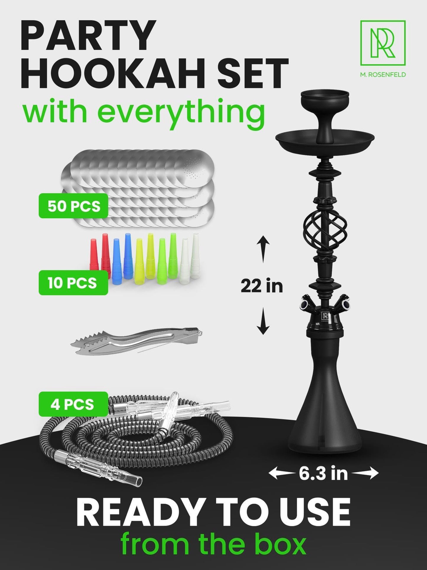 Hookah Set With Everything 4 Hose   Black Hookah 4 Hose Set – Black Hookah Set