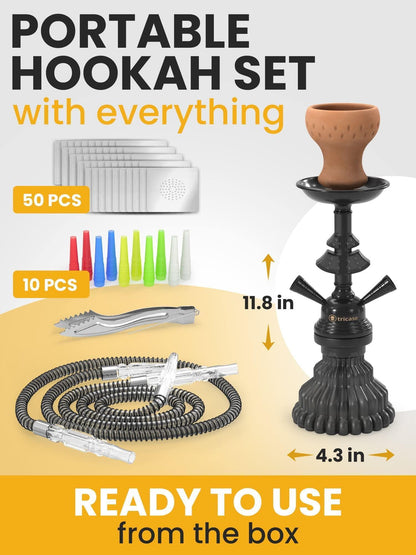 Hookah Set 2 Hose Hookah – LilOne 12” Black Mini Hookah 2 Hose Hookah Set with