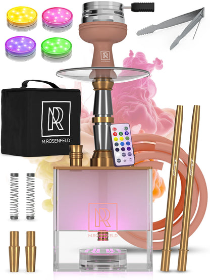 Rose Gold Hookah Set 2 Hose   YADO Square Hookah To Go with Hookah Charcoal