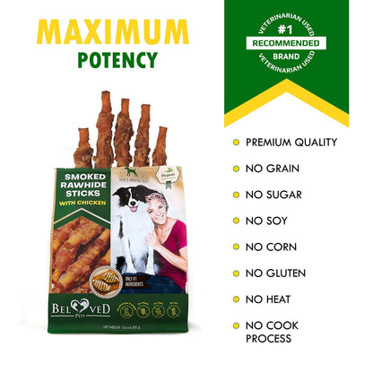 Dog Smoked Rawhide Sticks Wrapped Chicken & Pet Natural Chew Treats   Grain