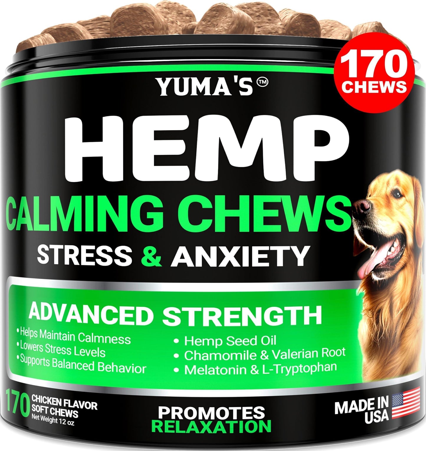 Hemp Calming Chews for Dogs   Hip & Joint Support   Beef Liver Flavor   170