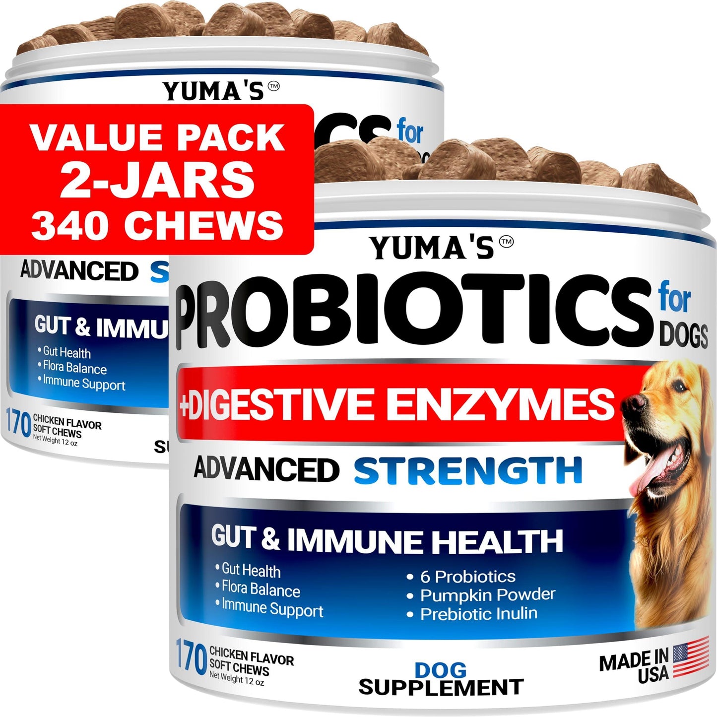 2 Pack Probiotics for Dogs and Digestive Enzymes   Dog Probiotics Chews   Dog