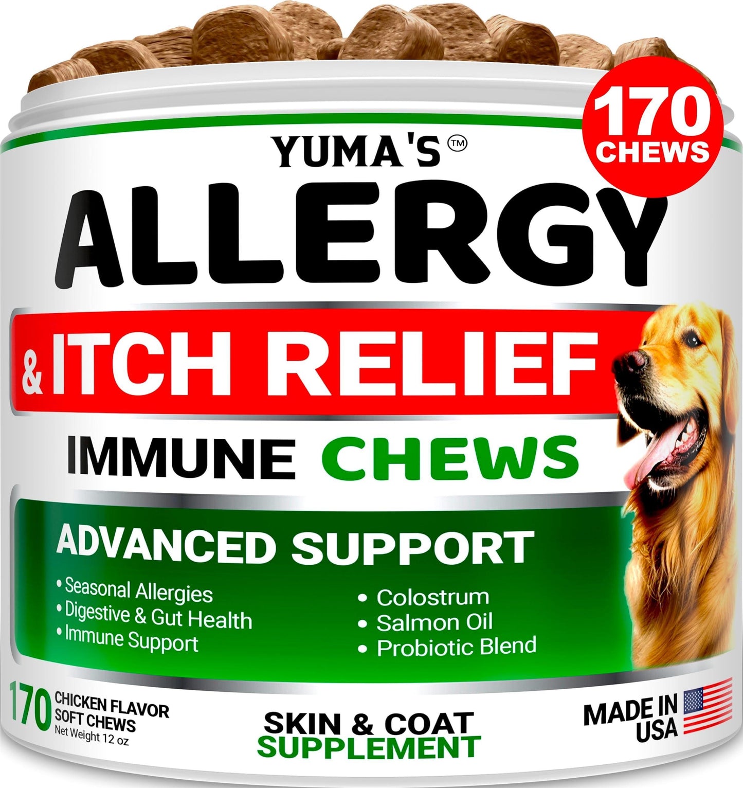 YUMA'S Dog Allergy Relief Chews   Dog Itching Skin Relief Treatment Pills   170