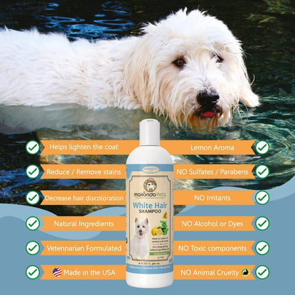 Dog Whitening Shampoo– for Dogs with White Light Colored Hair Coat Fur–White