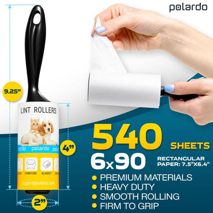 Lint Rollers 2 pcs 540 Sticky Sheets Extra 4 Spare Rollers Hair Remover for