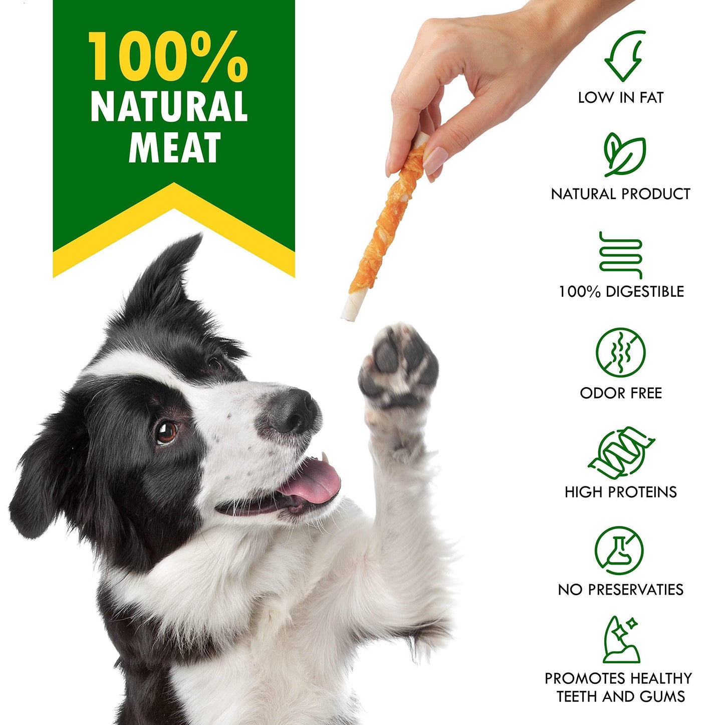 Dog Rawhide Sticks Wrapped with Chicken & Pet Natural Chew Treats   Grain Free