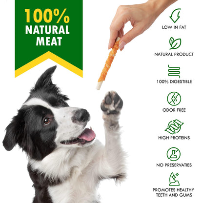 Dog Rawhide Sticks Wrapped with Chicken & Pet Natural Chew Treats   Grain Free