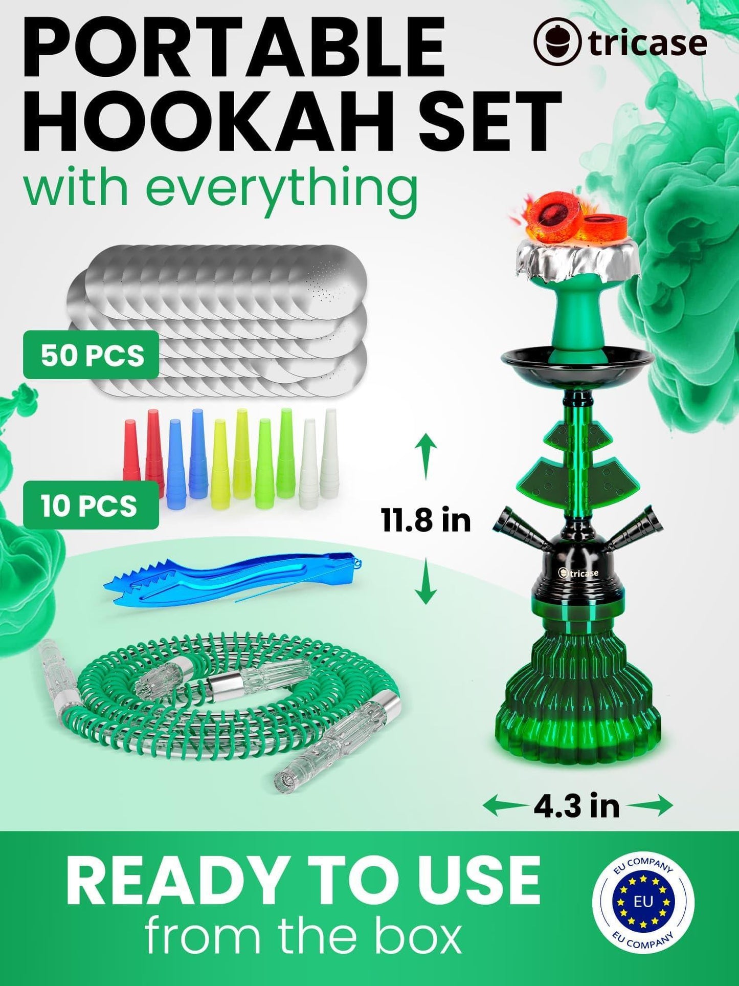 Green Hookah set with everything   Hookah Set 2 Hose Hookah – LilOne