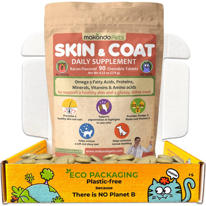 Skin and Coat Supplement with Fish Oil for Dogs & Cats. Dog Itch Relief with