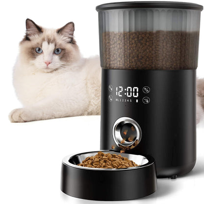 Automatic Cat Feeders for Indoor Cats with Timer. 4L Capacity Black Automatic