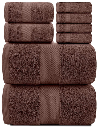 Luxury Brown Bath Towel Set   Combed Cotton Hotel Quality Absorbent 8 Piece