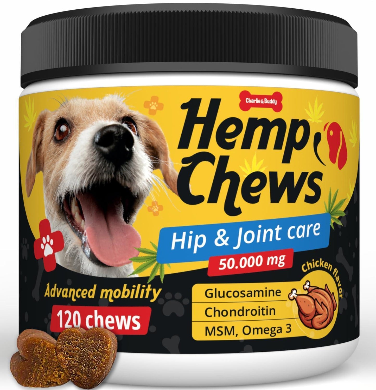 Hеmp Hiр and Jоint Supplement for Dogs   120 Hеmp Treats with Glucosamine