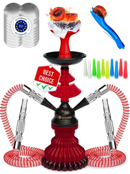 Black Red Hookah set with everything   Hookah Set 2 Hose Hookah – LilOne