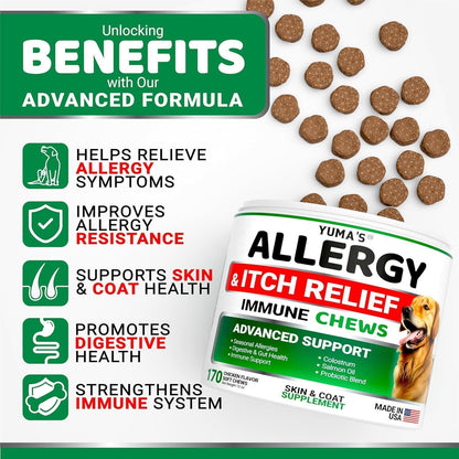 YUMA'S 2 Pack Dog Allergy Relief Chews   Dog Itching Skin Relief Treatment