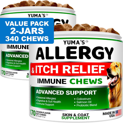 YUMA'S 2 Pack Dog Allergy Relief Chews   Dog Itching Skin Relief Treatment