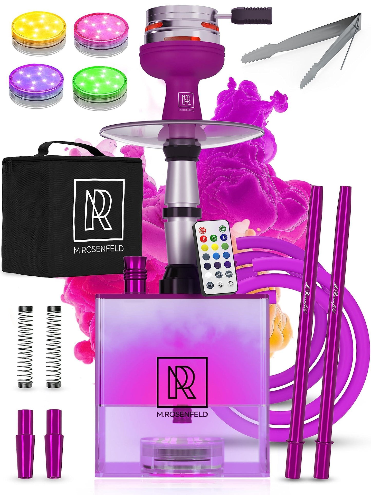 Purple Hookah 2 Hose Hookah Set   YADO Square Hookah To Go with Hookah Charcoal